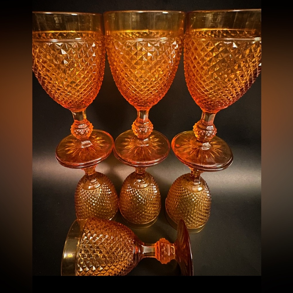 AMBER DIAMOND POINT GOBLET GLASS BY IVIMA SET OF 7